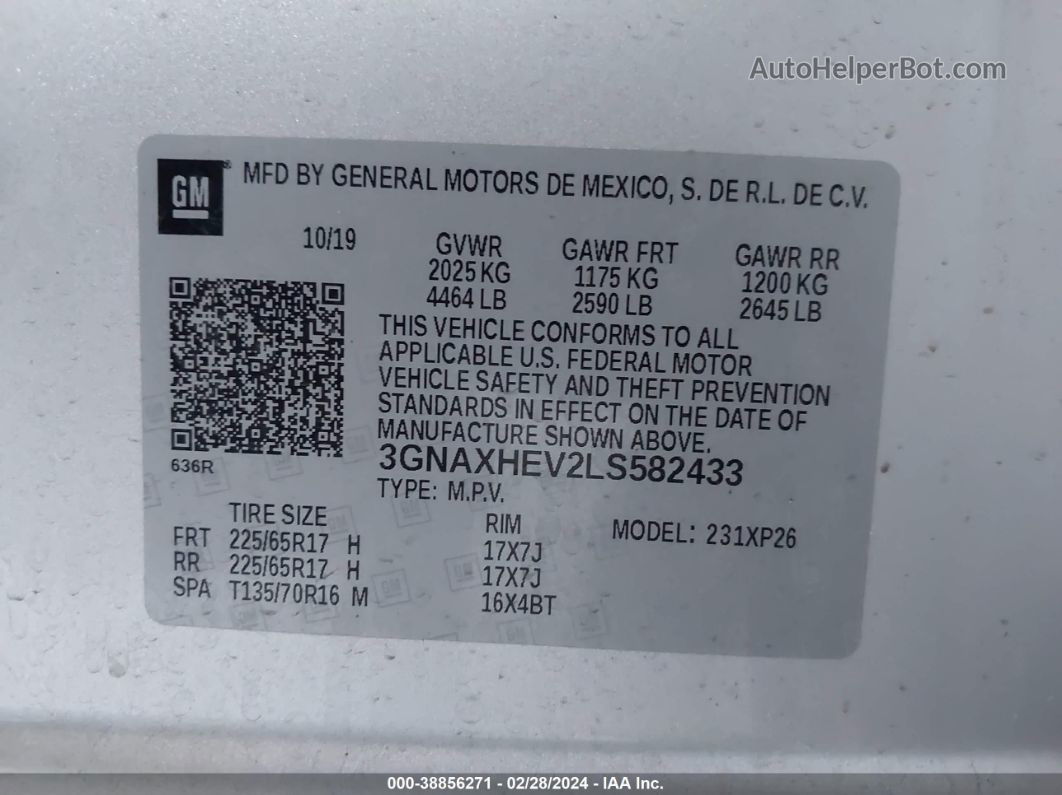 2020 Chevrolet Equinox Fwd Ls Silver vin: 3GNAXHEV2LS582433