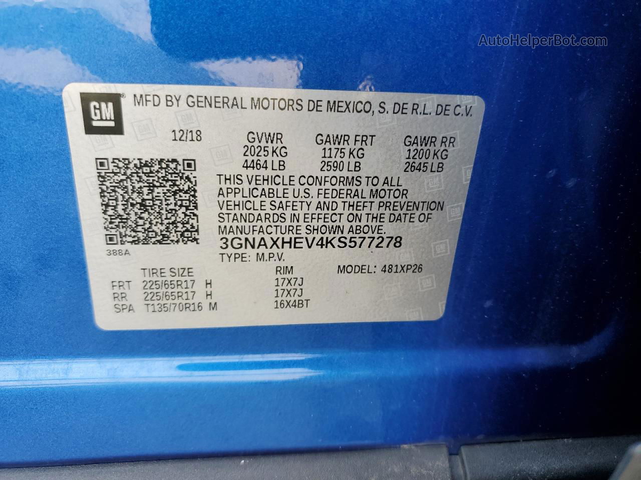 2019 Chevrolet Equinox Ls Blue vin: 3GNAXHEV4KS577278