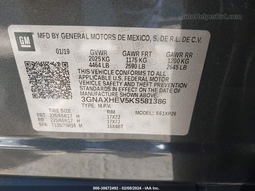 2019 Chevrolet Equinox Ls Gray vin: 3GNAXHEV5KS581386