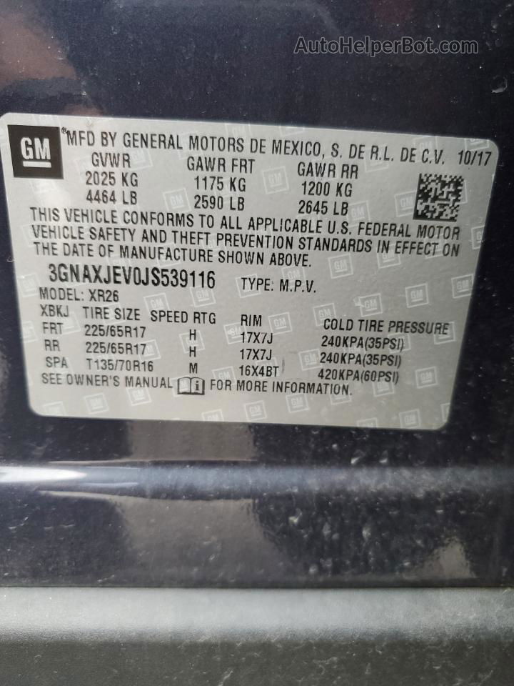 2018 Chevrolet Equinox Lt Blue vin: 3GNAXJEV0JS539116