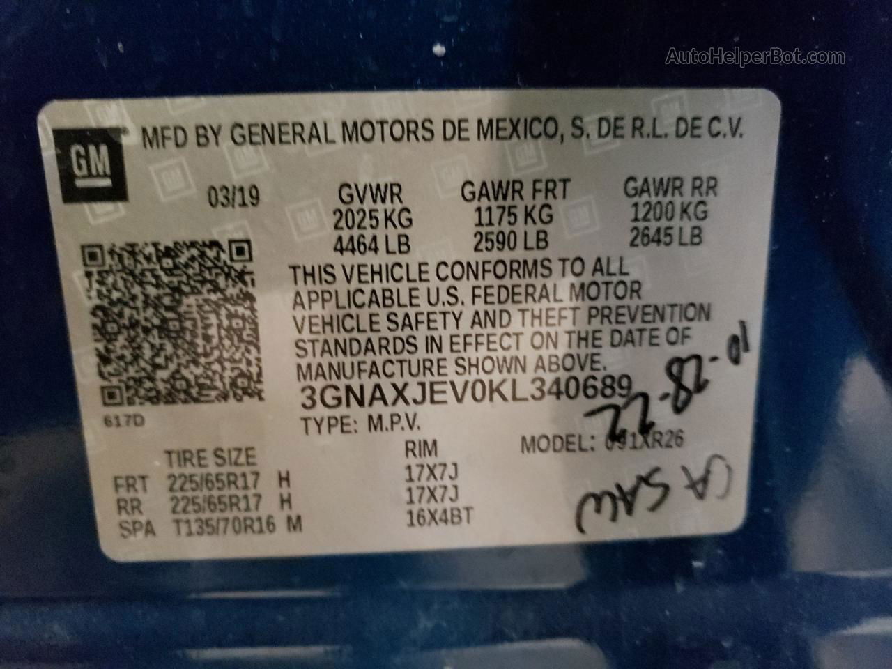 2019 Chevrolet Equinox Lt Blue vin: 3GNAXJEV0KL340689