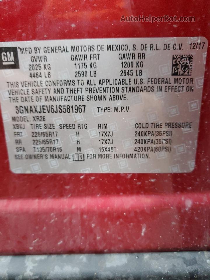 2018 Chevrolet Equinox Lt Темно-бордовый vin: 3GNAXJEV6JS581967