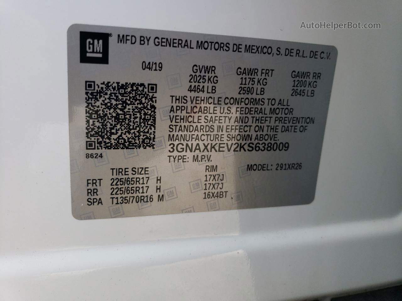 2019 Chevrolet Equinox Lt White vin: 3GNAXKEV2KS638009