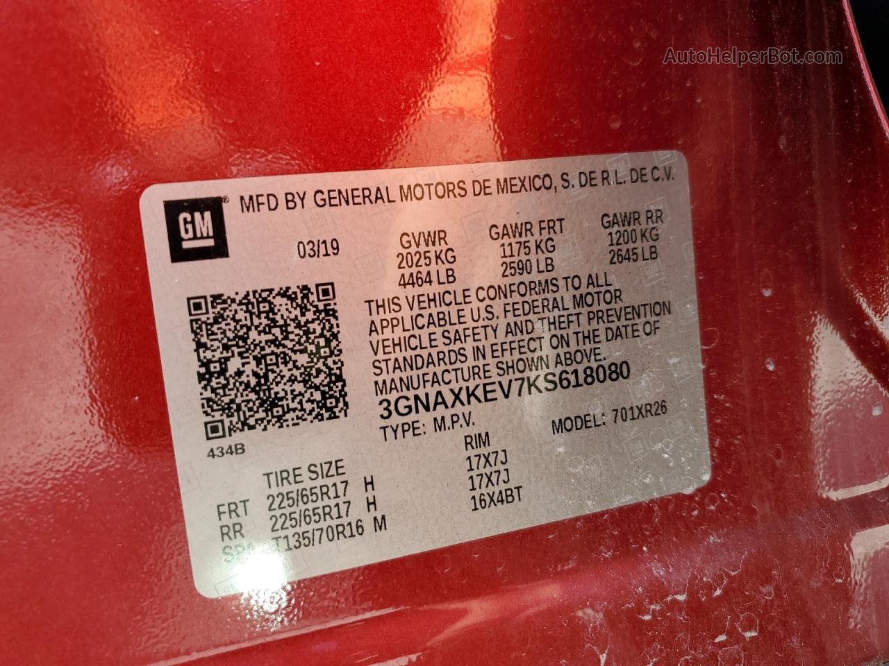 2019 Chevrolet Equinox Lt Red vin: 3GNAXKEV7KS618080