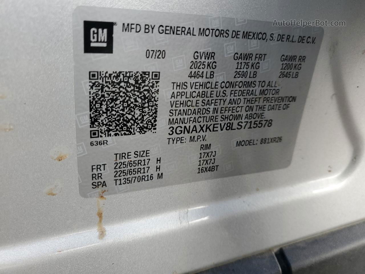 2020 Chevrolet Equinox Lt Silver vin: 3GNAXKEV8LS715578