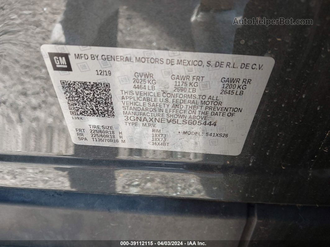 2020 Chevrolet Equinox Fwd Premier 1.5l Turbo Gray vin: 3GNAXNEV5LS605444