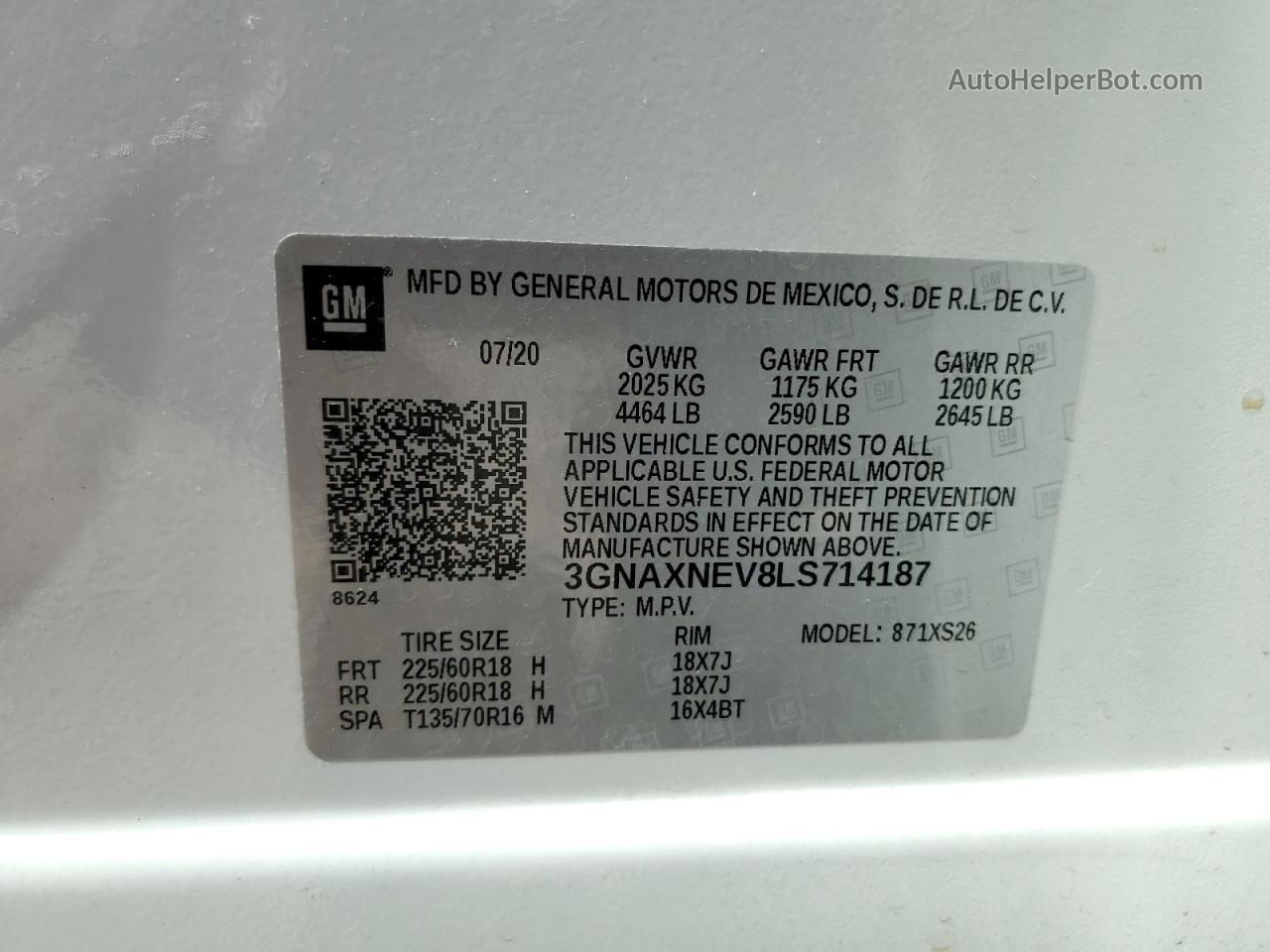 2020 Chevrolet Equinox Premier White vin: 3GNAXNEV8LS714187