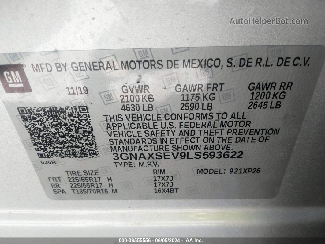 2020 Chevrolet Equinox Awd Ls Silver vin: 3GNAXSEV9LS593622