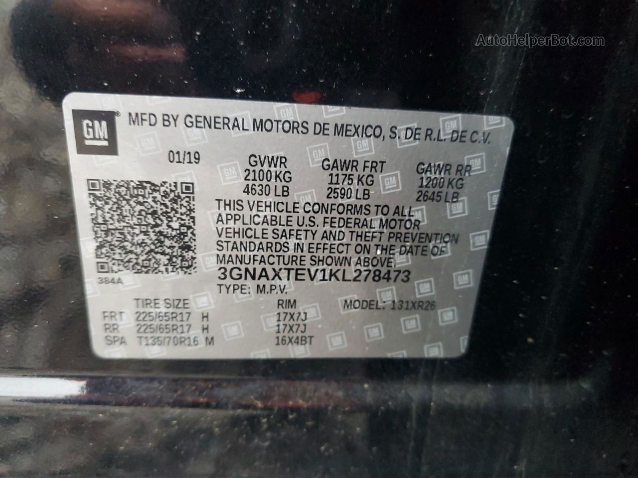2019 Chevrolet Equinox Lt Black vin: 3GNAXTEV1KL278473