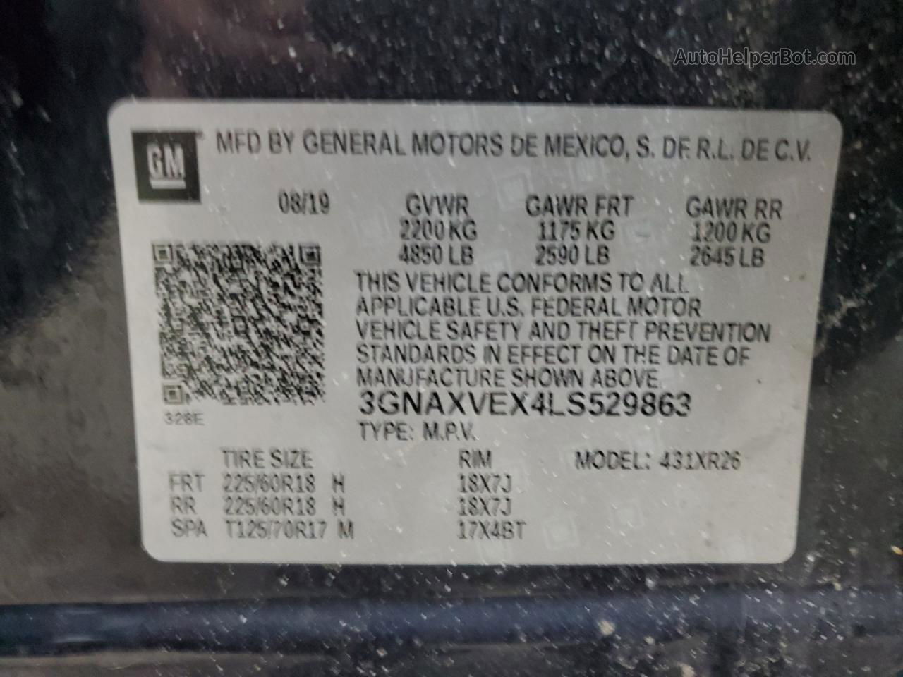 2020 Chevrolet Equinox Lt Blue vin: 3GNAXVEX4LS529863