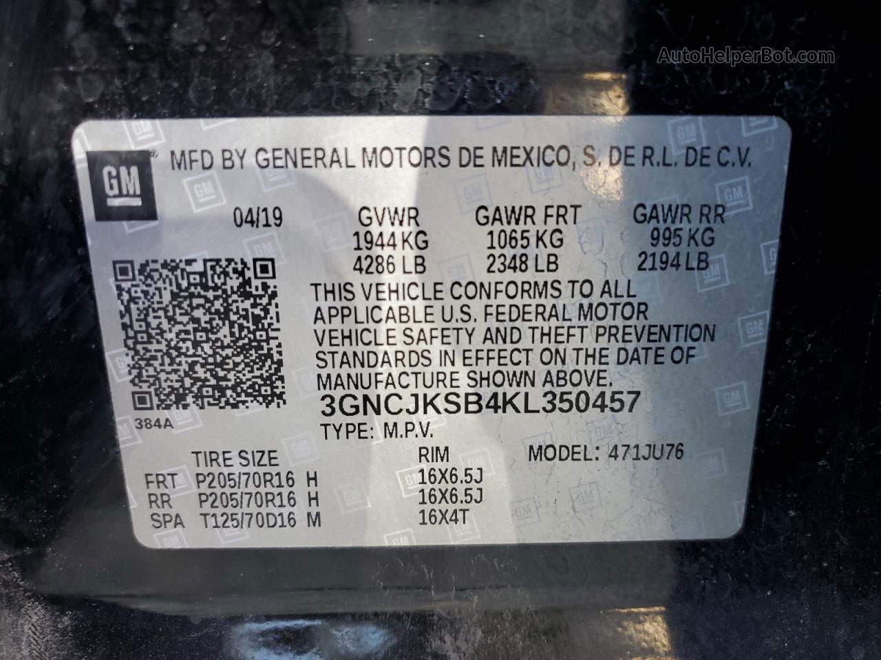 2019 Chevrolet Trax Ls Черный vin: 3GNCJKSB4KL350457