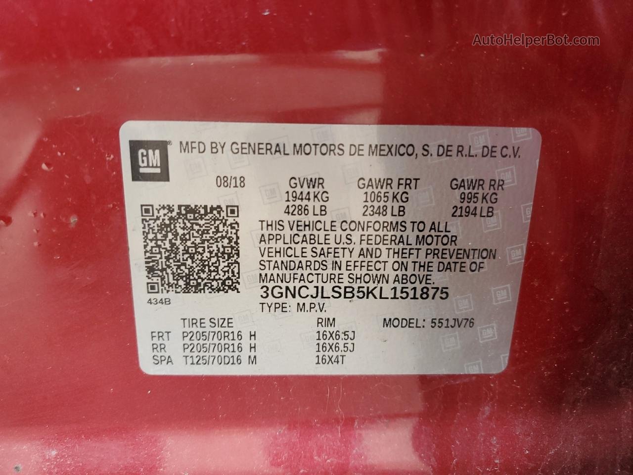 2019 Chevrolet Trax 1lt Red vin: 3GNCJLSB5KL151875
