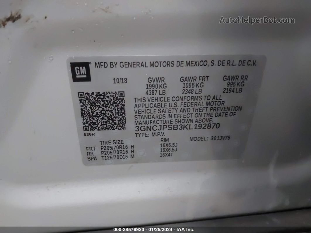 2019 Chevrolet Trax Lt Silver vin: 3GNCJPSB3KL192870