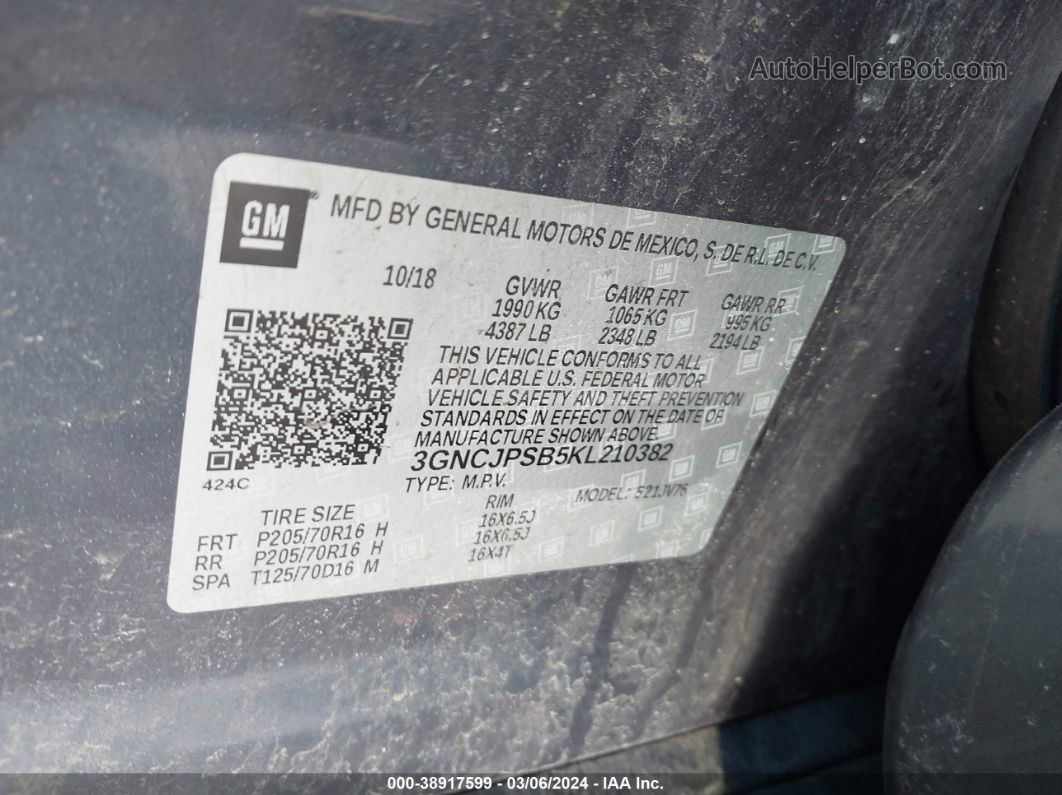 2019 Chevrolet Trax Lt Синий vin: 3GNCJPSB5KL210382