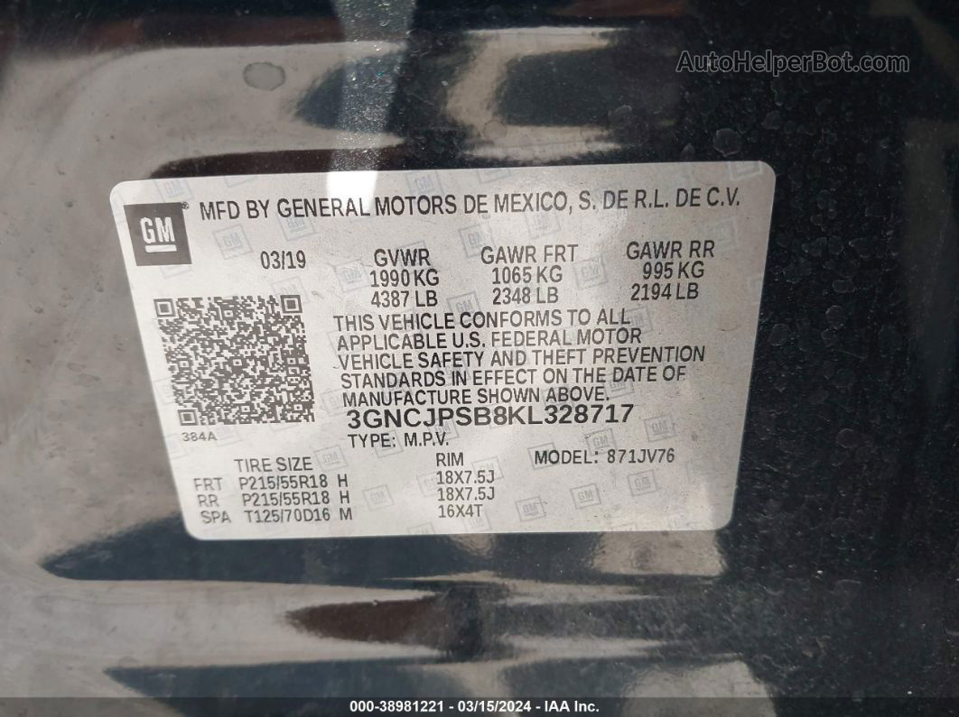 2019 Chevrolet Trax Lt Черный vin: 3GNCJPSB8KL328717