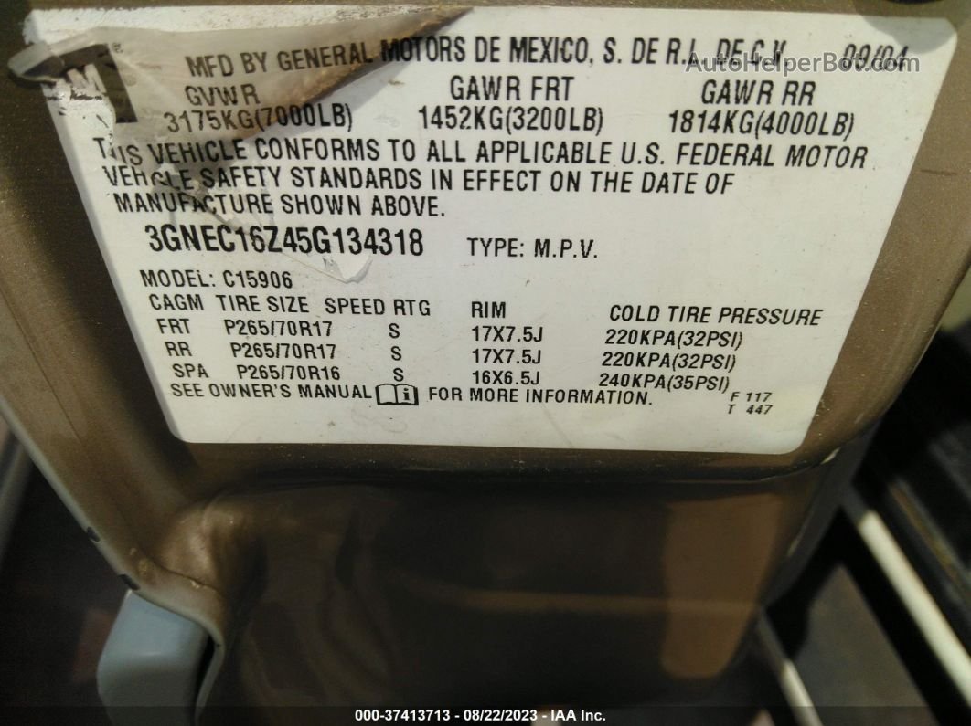 2005 Chevrolet Suburban Lt Желто-коричневый vin: 3GNEC16Z45G134318