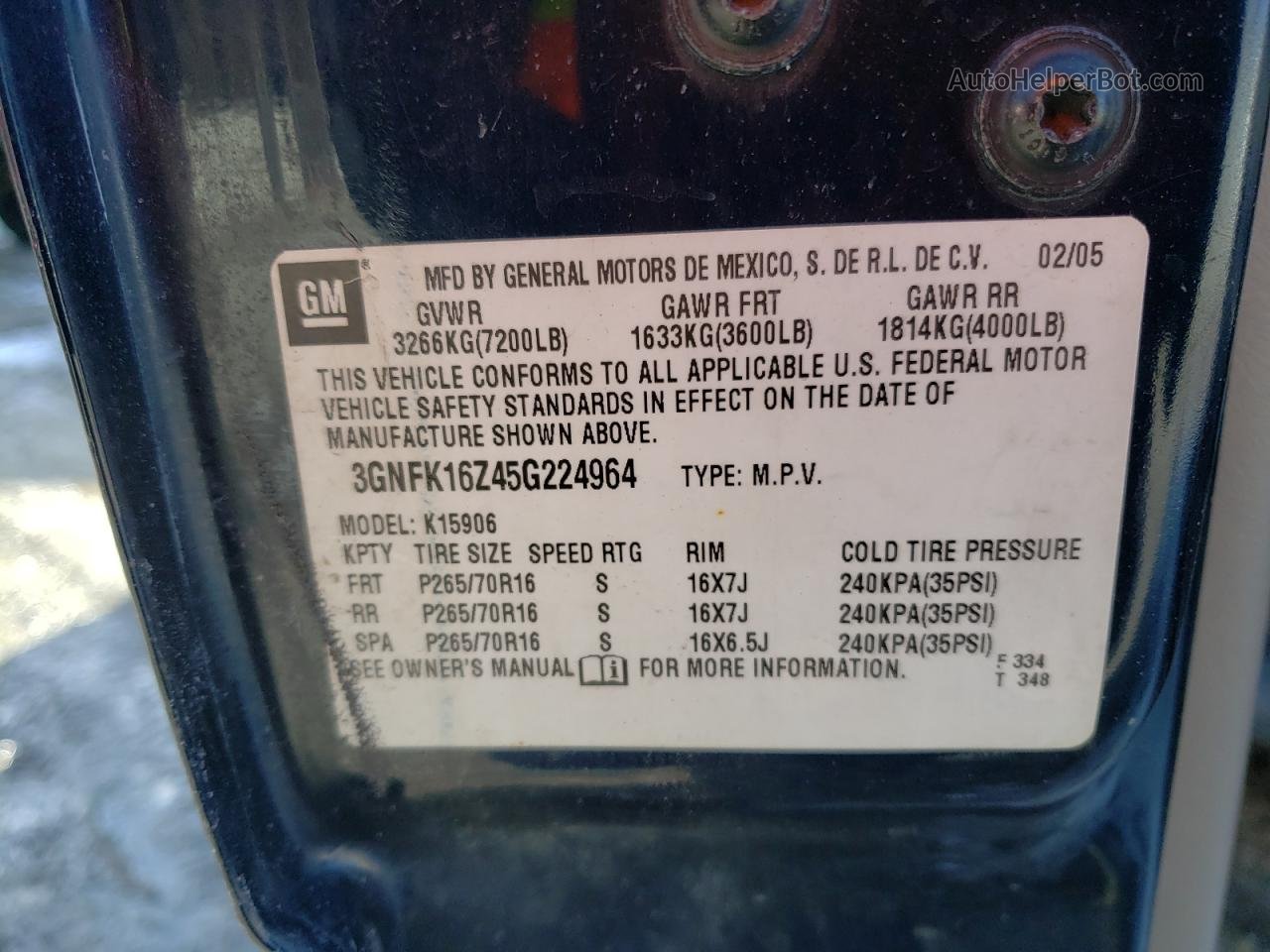 2005 Chevrolet Suburban K1500 Синий vin: 3GNFK16Z45G224964