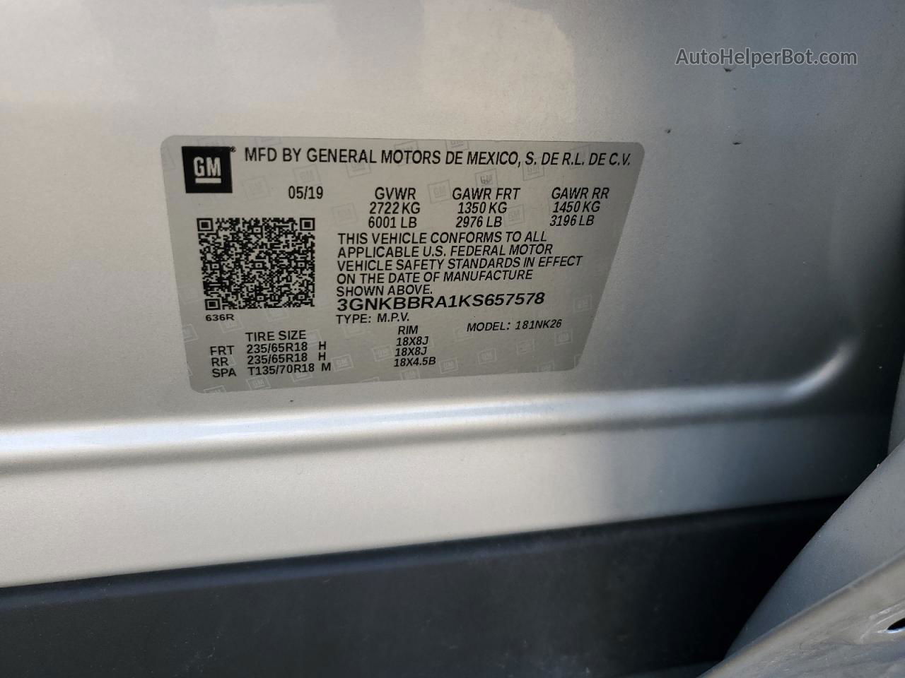 2019 Chevrolet Blazer 1lt Silver vin: 3GNKBBRA1KS657578