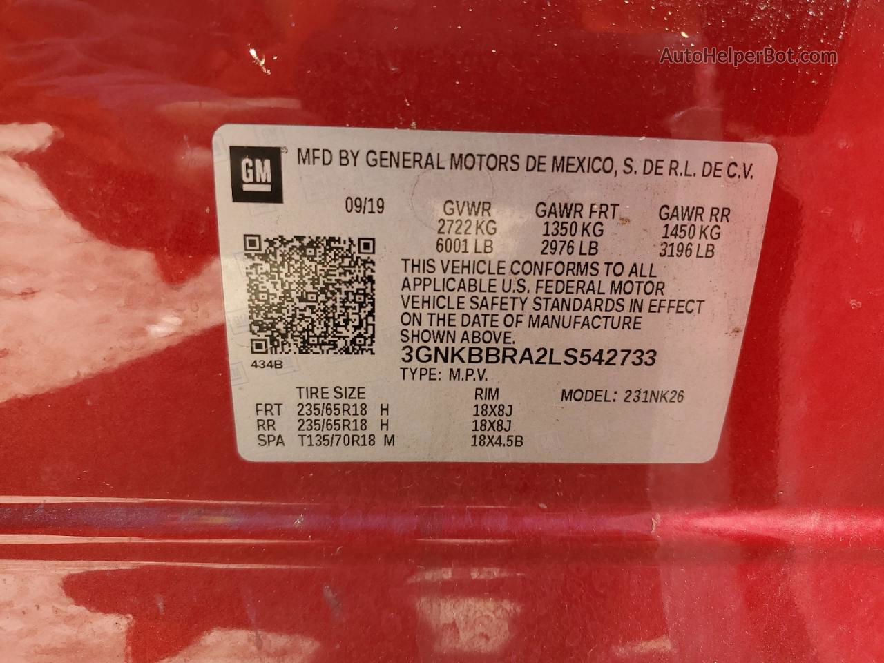 2020 Chevrolet Blazer 1lt Red vin: 3GNKBBRA2LS542733