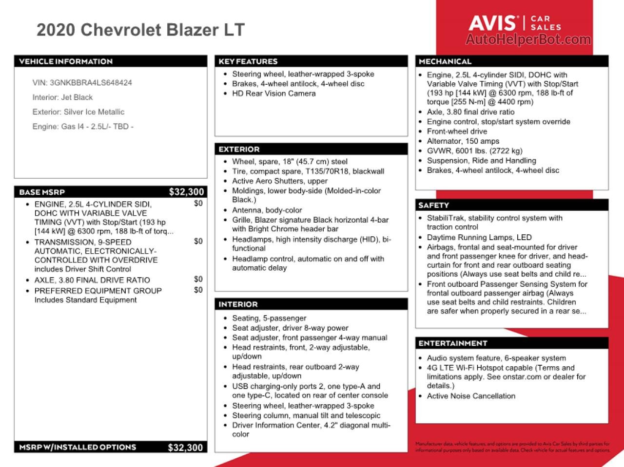 2020 Chevrolet Blazer 1lt Silver vin: 3GNKBBRA4LS648424