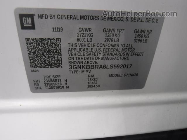 2020 Chevrolet Blazer Lt White vin: 3GNKBBRA6LS592017