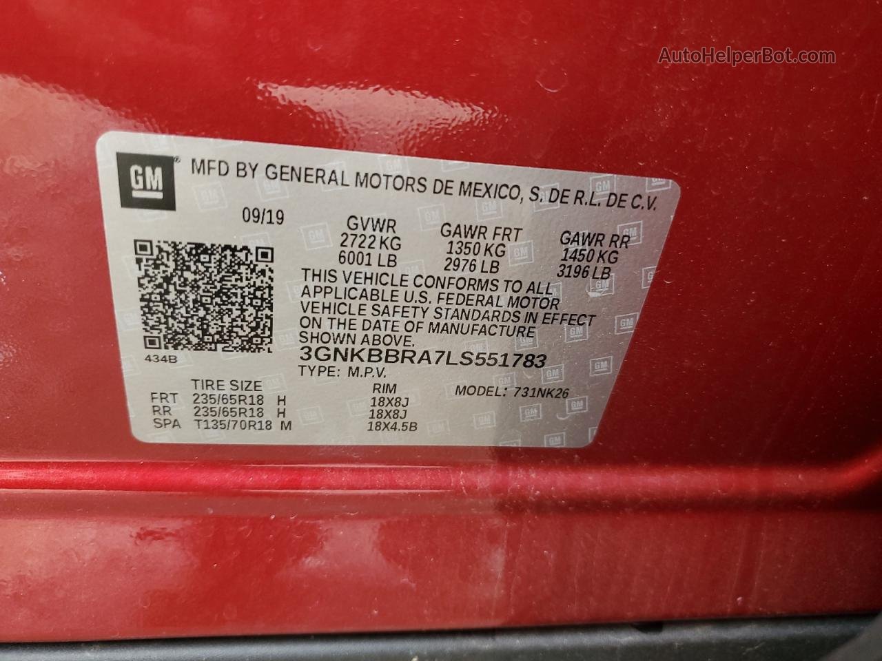 2020 Chevrolet Blazer 1lt Red vin: 3GNKBBRA7LS551783