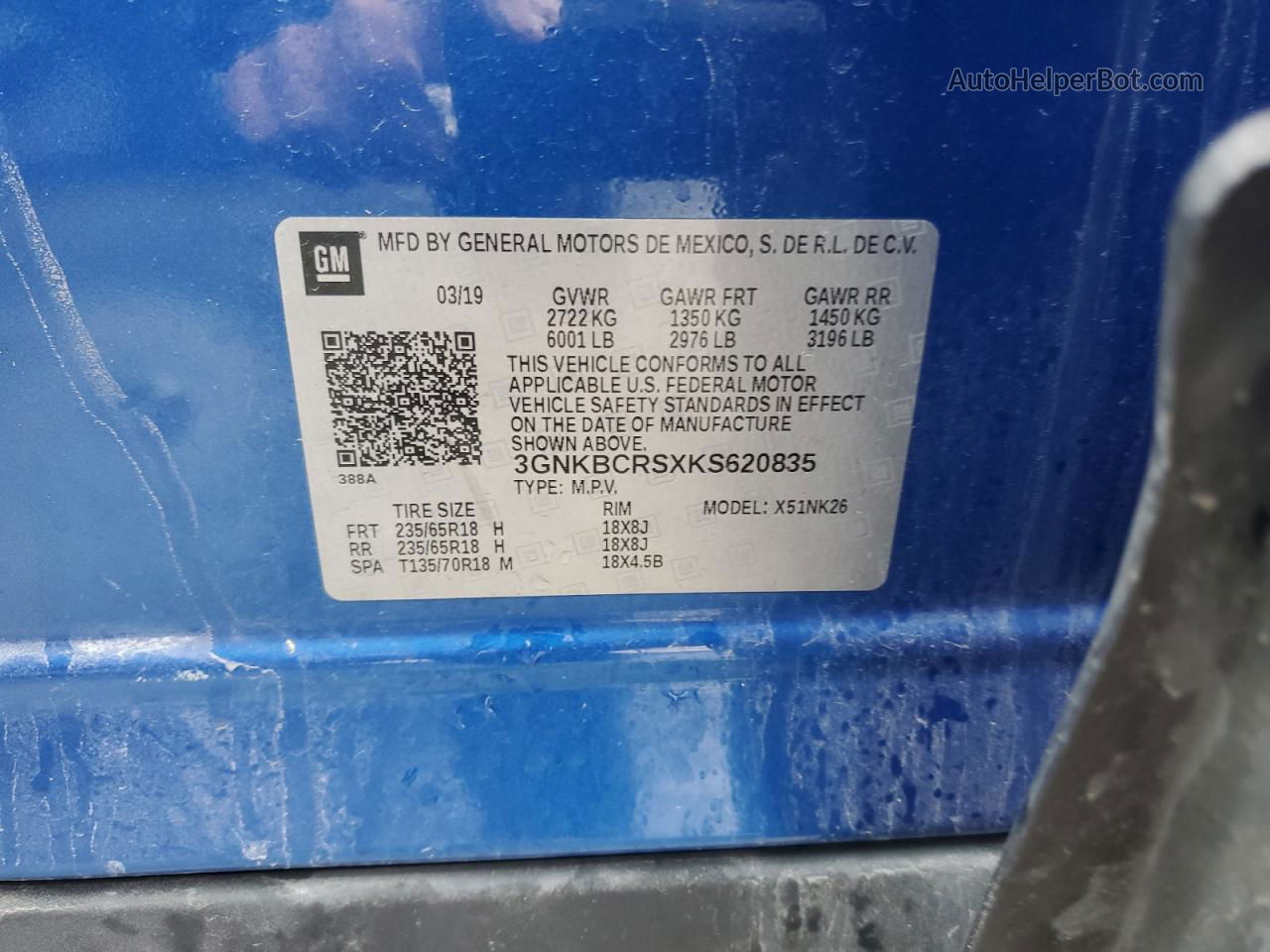 2019 Chevrolet Blazer 2lt Blue vin: 3GNKBCRSXKS620835