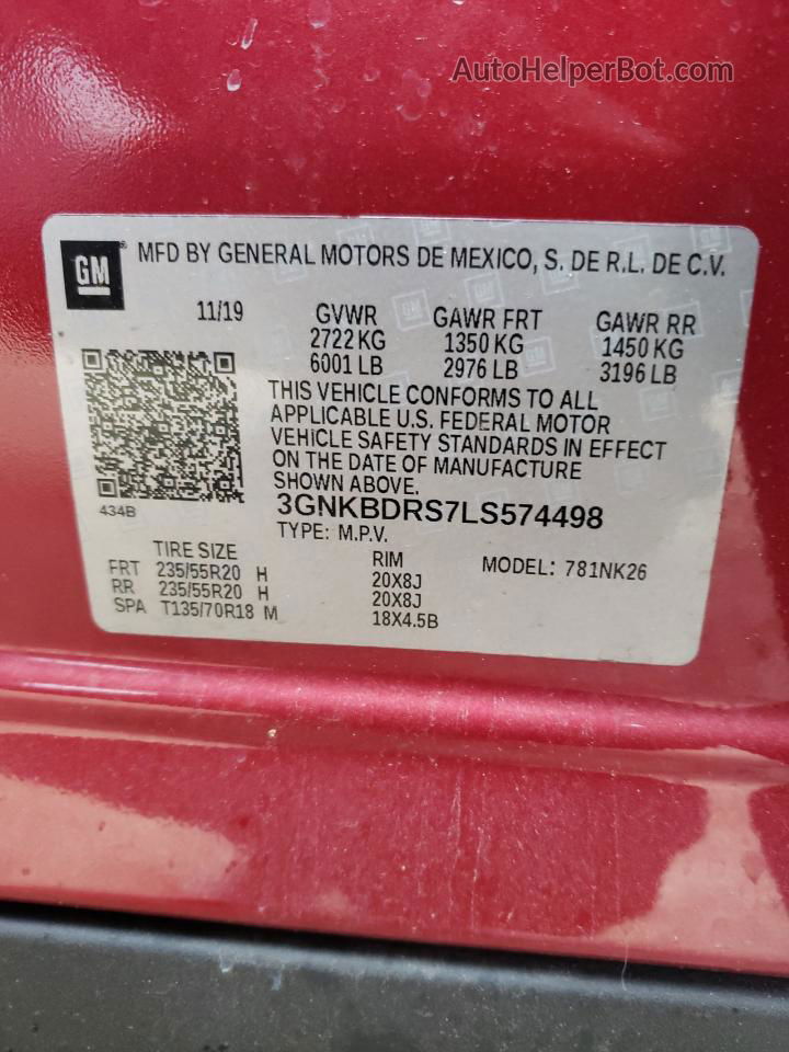 2020 Chevrolet Blazer 3lt Red vin: 3GNKBDRS7LS574498