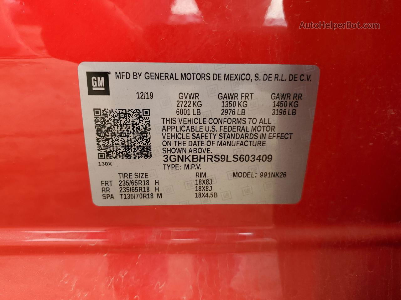2020 Chevrolet Blazer 2lt Red vin: 3GNKBHRS9LS603409