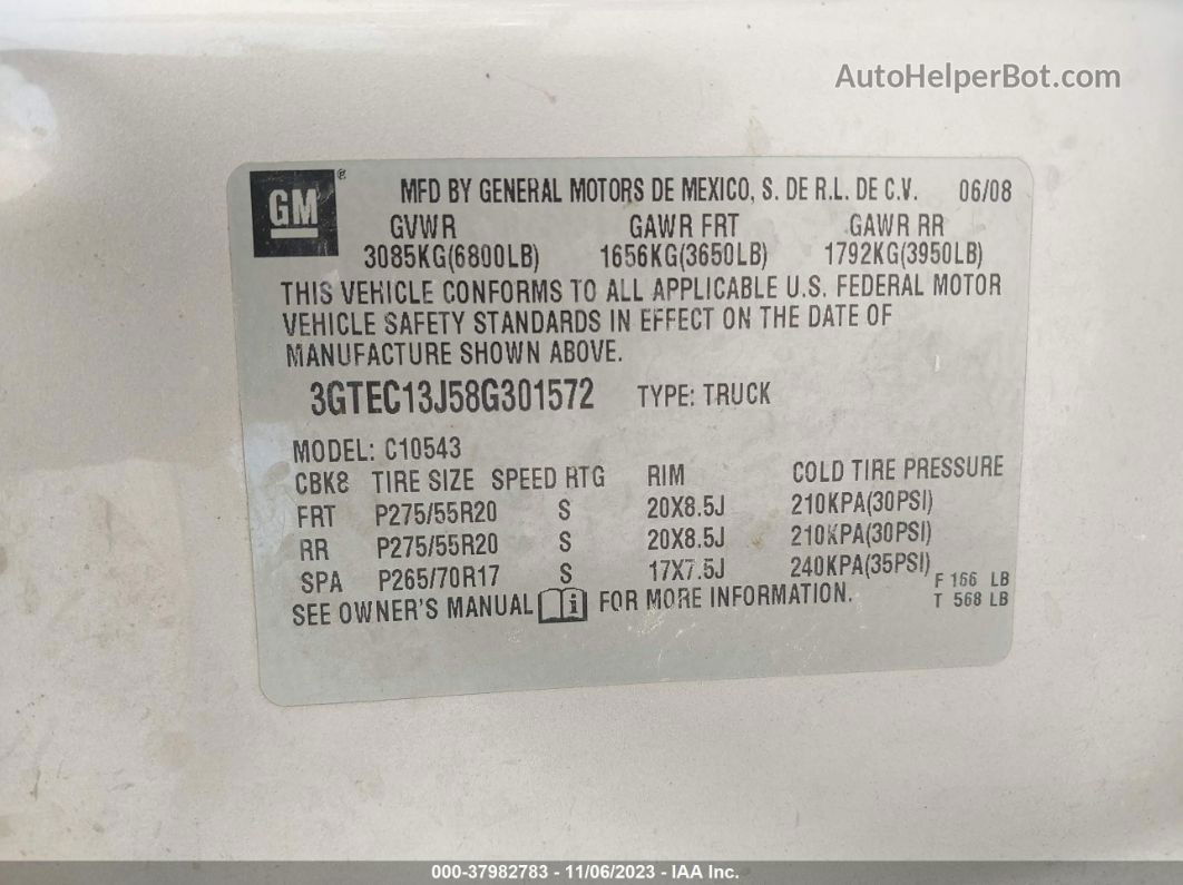 2008 Gmc Sierra 1500 Sle1 Серебряный vin: 3GTEC13J58G301572