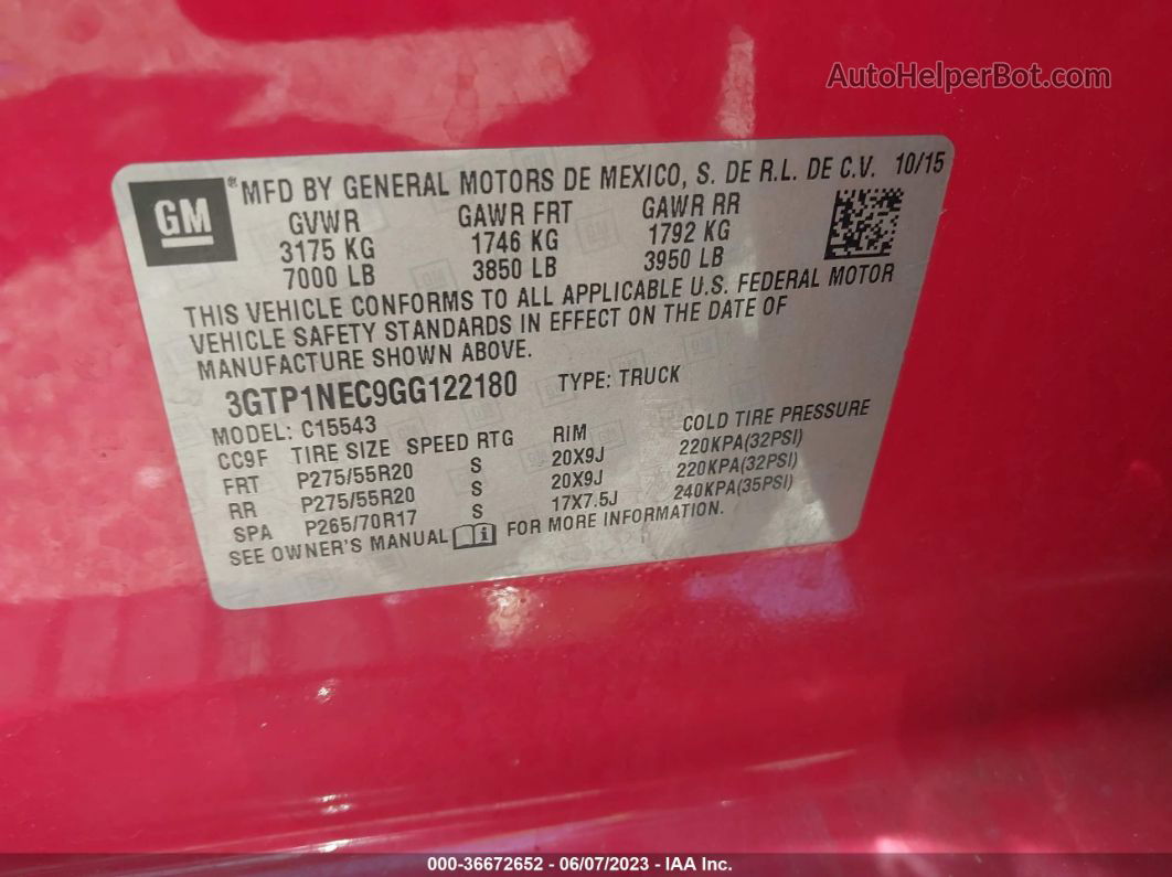 2016 Gmc Sierra 1500 Slt Red vin: 3GTP1NEC9GG122180