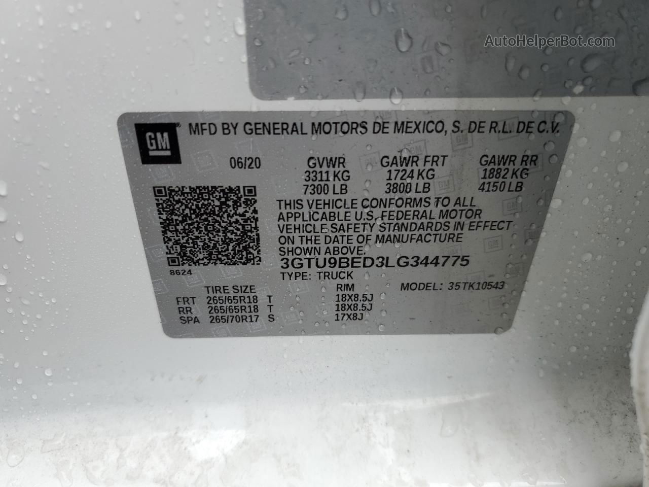 2020 Gmc Sierra K1500 Sle White vin: 3GTU9BED3LG344775