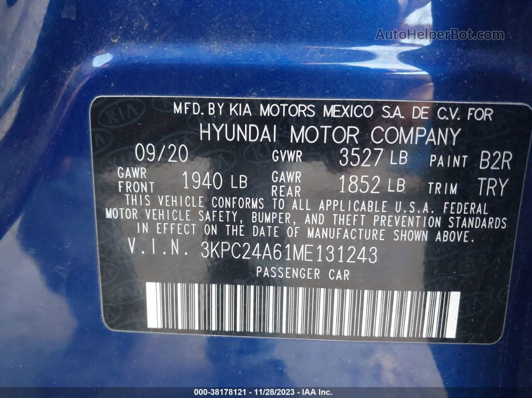 2021 Hyundai Accent Se Blue vin: 3KPC24A61ME131243