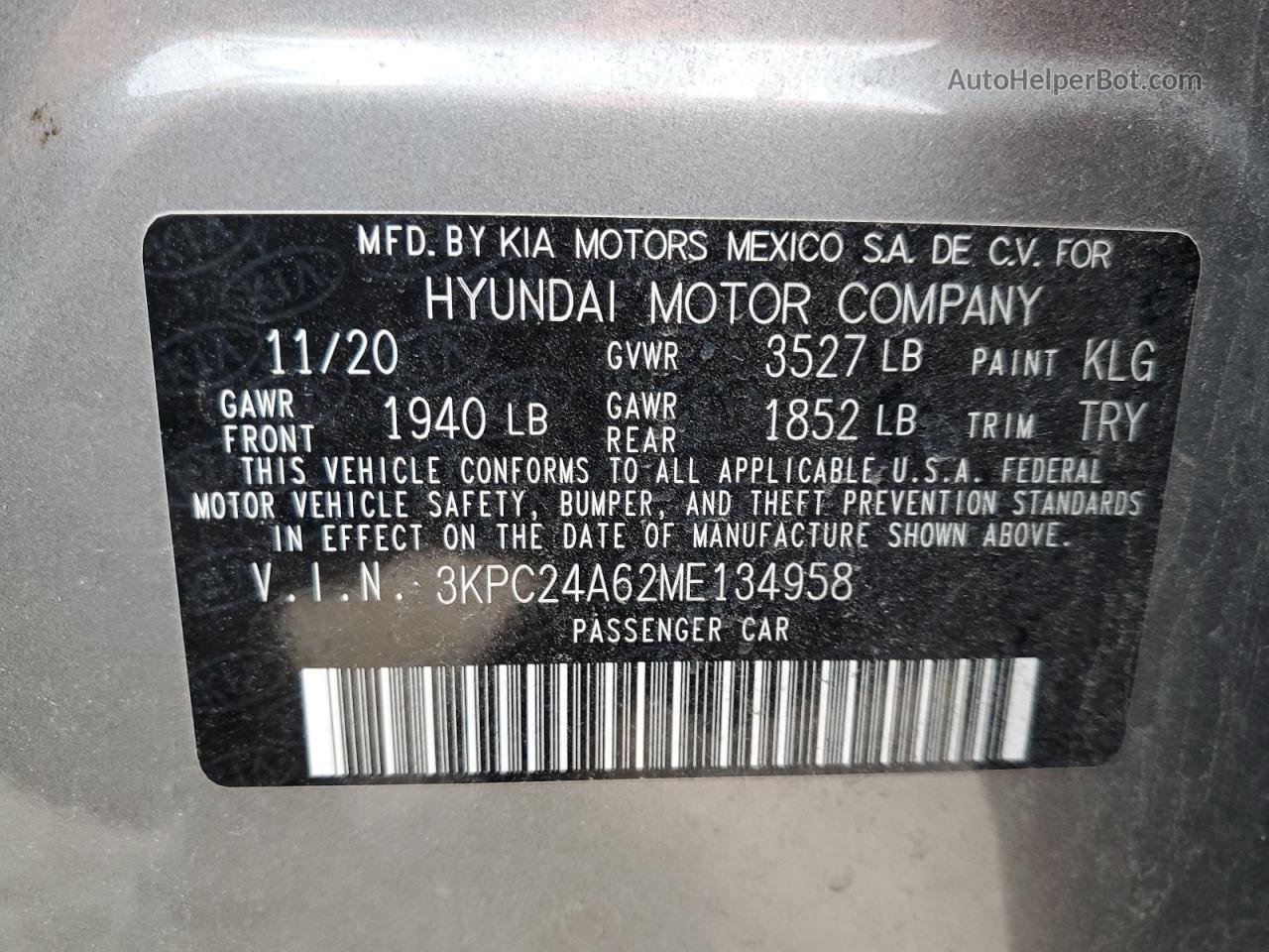 2021 Hyundai Accent Se Gray vin: 3KPC24A62ME134958