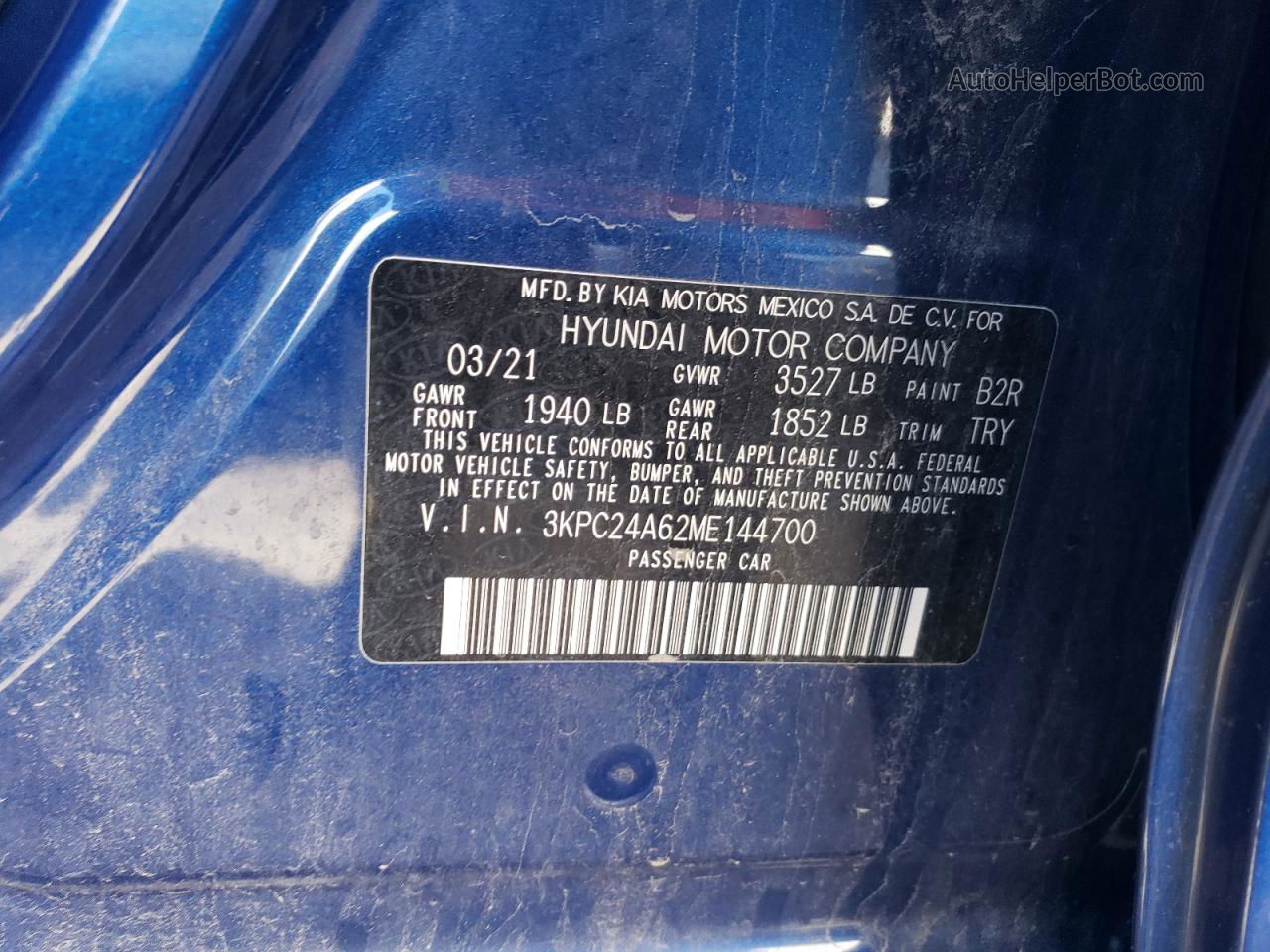 2021 Hyundai Accent Se Blue vin: 3KPC24A62ME144700