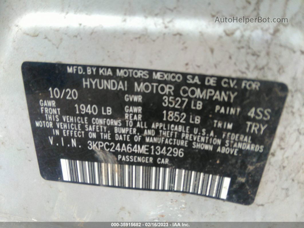 2021 Hyundai Accent Sel Silver vin: 3KPC24A64ME134296