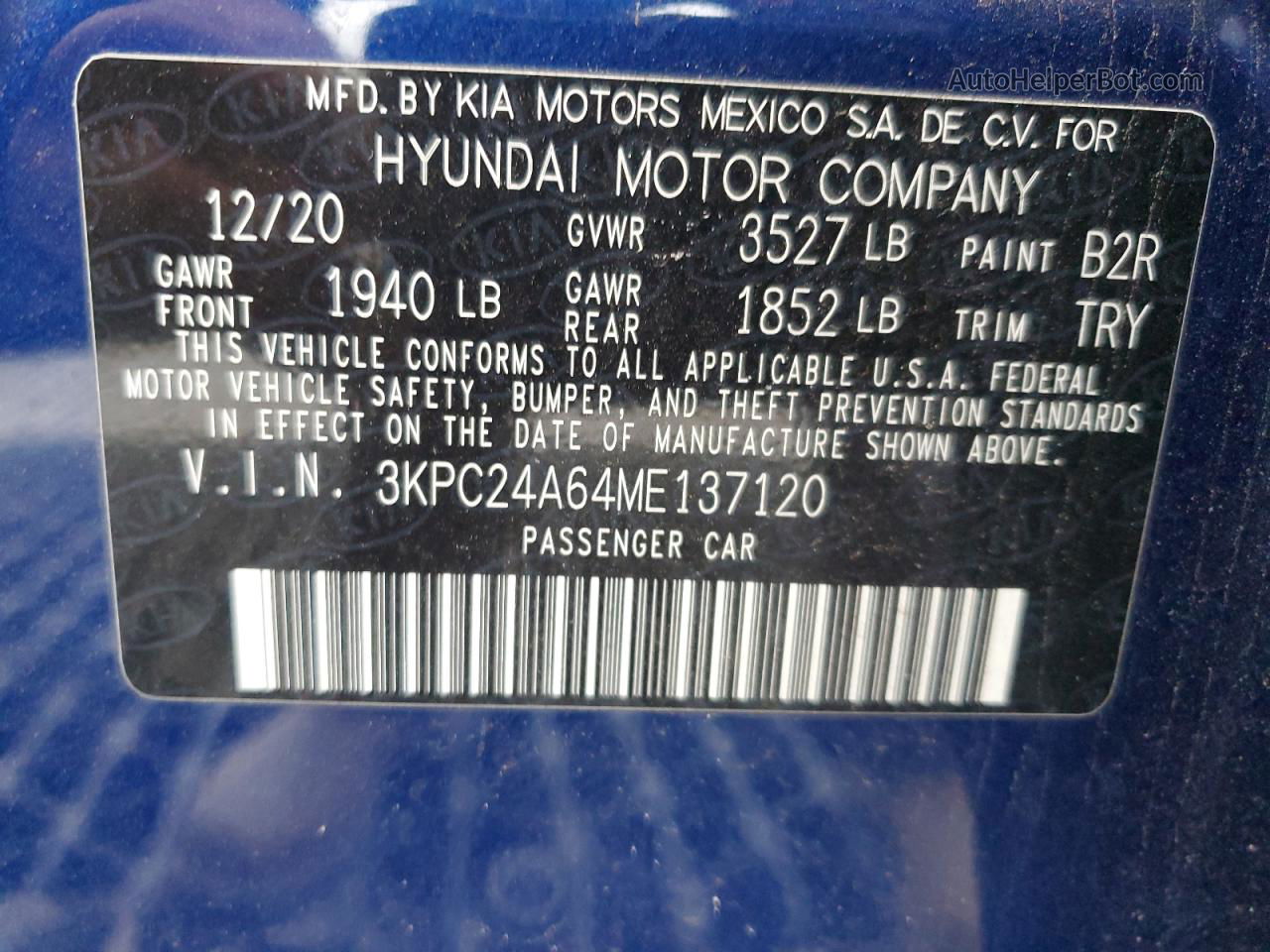 2021 Hyundai Accent Se Blue vin: 3KPC24A64ME137120