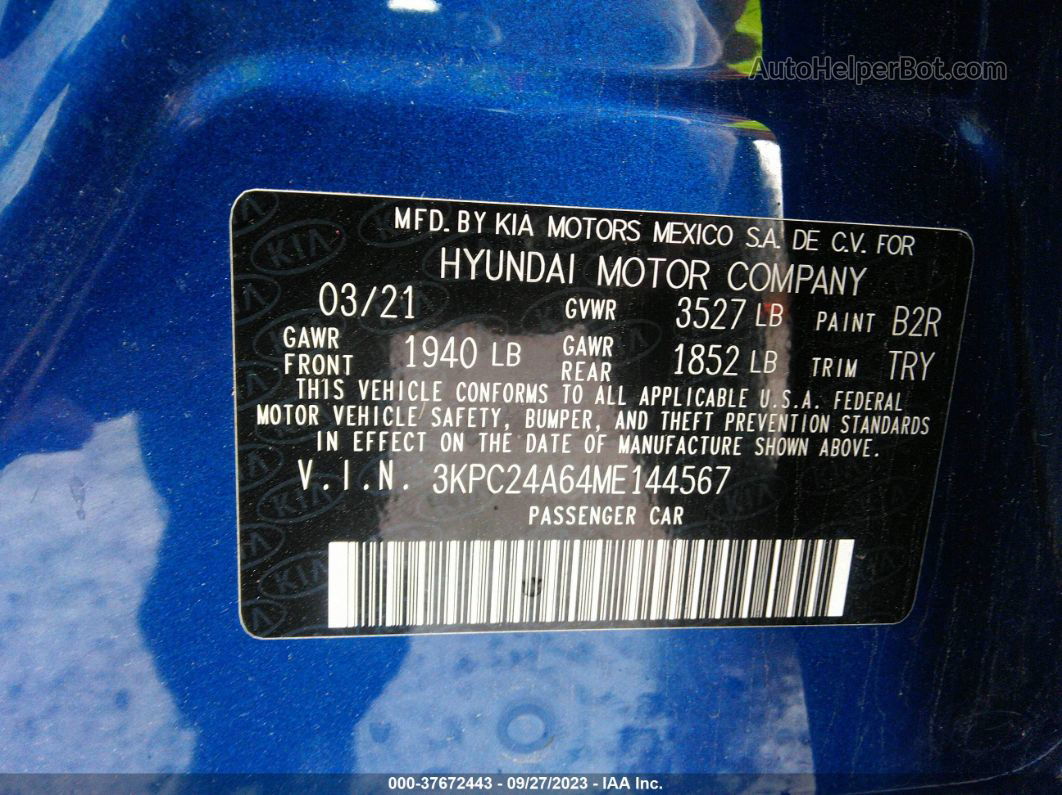 2021 Hyundai Accent Se Blue vin: 3KPC24A64ME144567