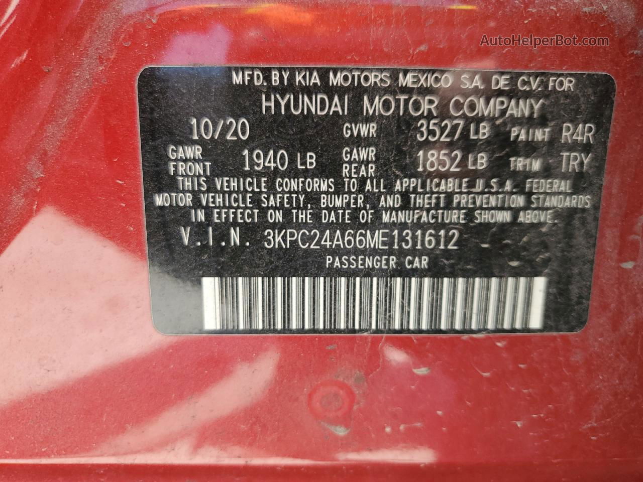 2021 Hyundai Accent Se Red vin: 3KPC24A66ME131612