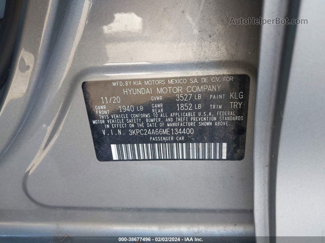 2021 Hyundai Accent Sel Silver vin: 3KPC24A66ME134400