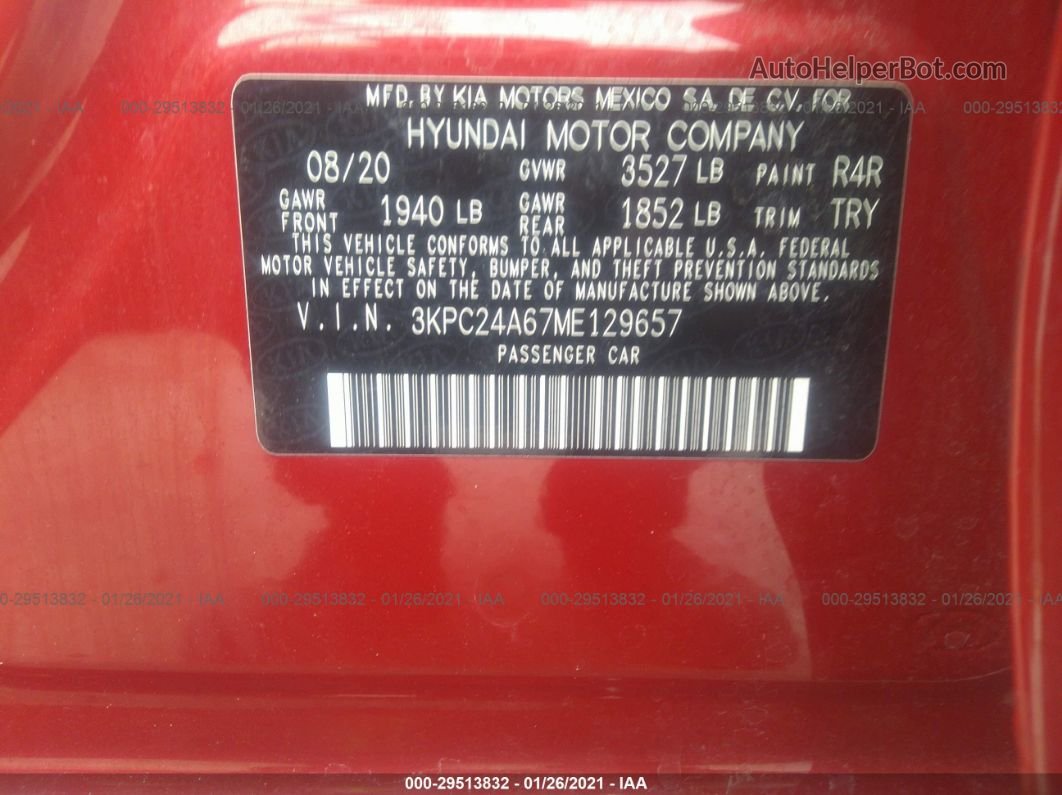 2021 Hyundai Accent Se Красный vin: 3KPC24A67ME129657