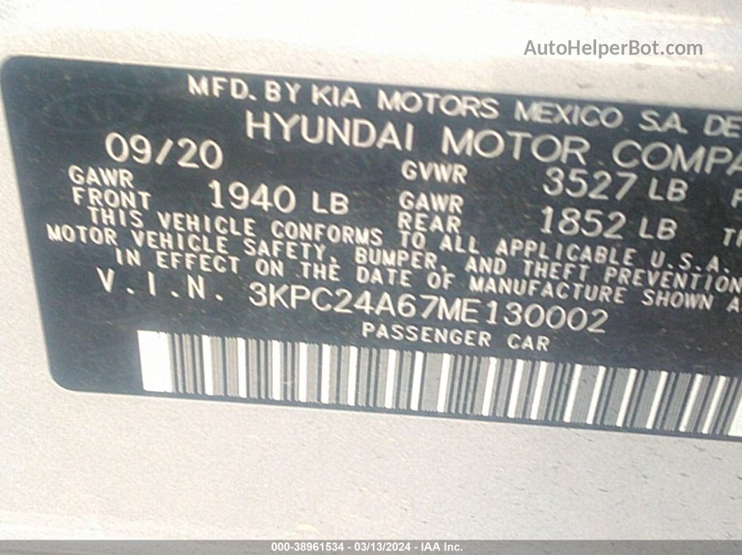2021 Hyundai Accent Se Silver vin: 3KPC24A67ME130002