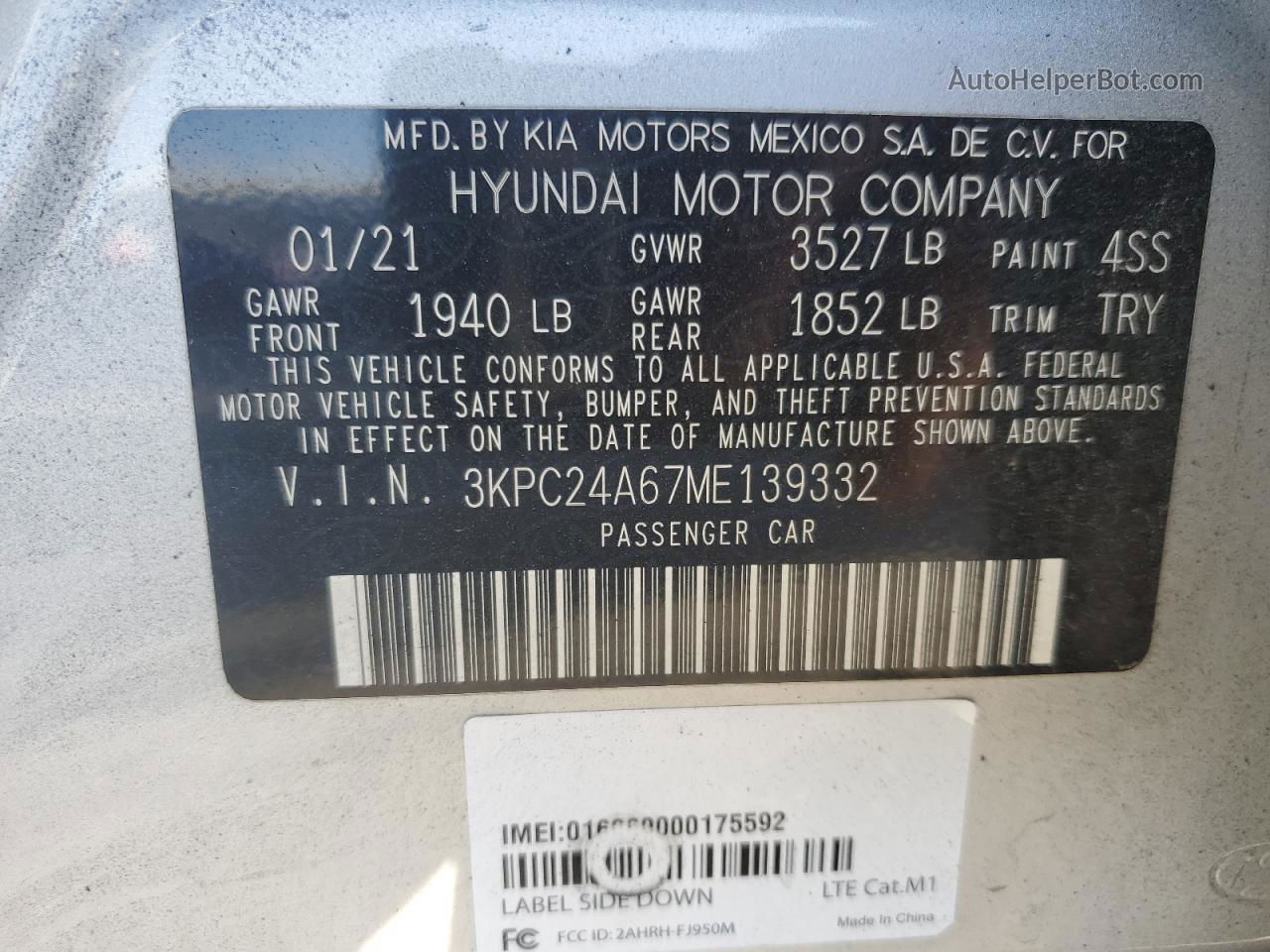 2021 Hyundai Accent Se Серебряный vin: 3KPC24A67ME139332