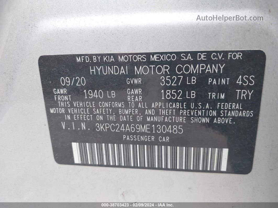 2021 Hyundai Accent Se Silver vin: 3KPC24A69ME130485