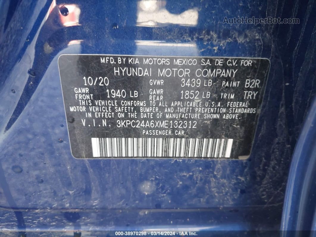 2021 Hyundai Accent Se Blue vin: 3KPC24A6XME132312