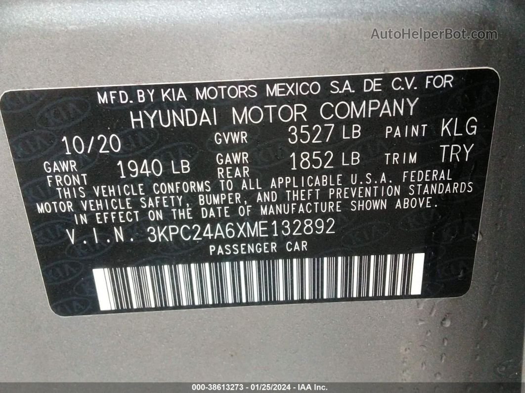 2021 Hyundai Accent Se Gray vin: 3KPC24A6XME132892