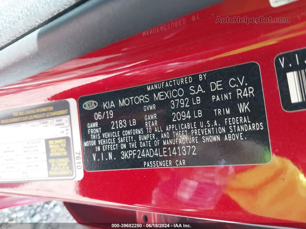 2020 Kia Forte Lxs Red vin: 3KPF24AD4LE141372