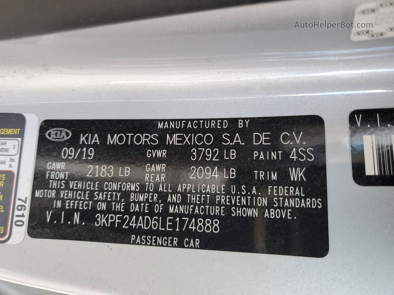 2020 Kia Forte Fe Silver vin: 3KPF24AD6LE174888