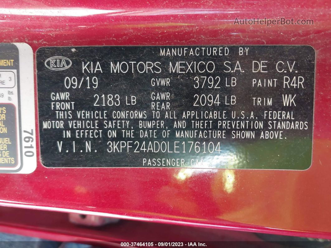 2020 Kia Forte Lxs Red vin: 3KPF24AD0LE176104