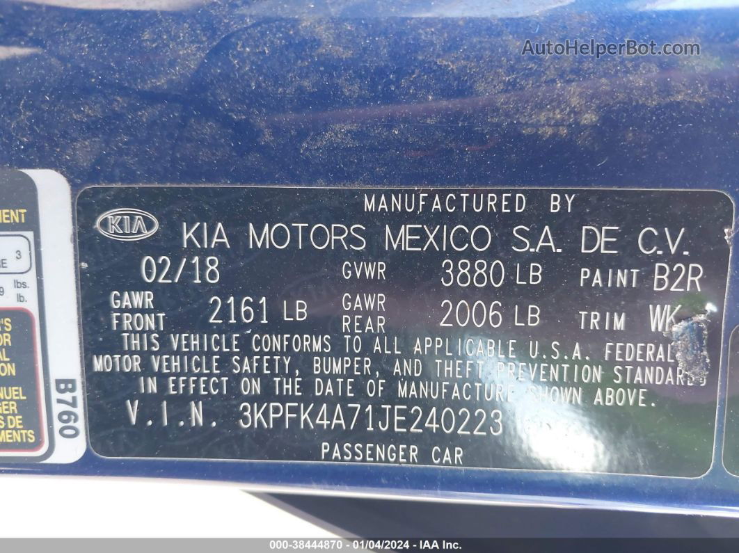 2018 Kia Forte Lx Blue vin: 3KPFK4A71JE240223